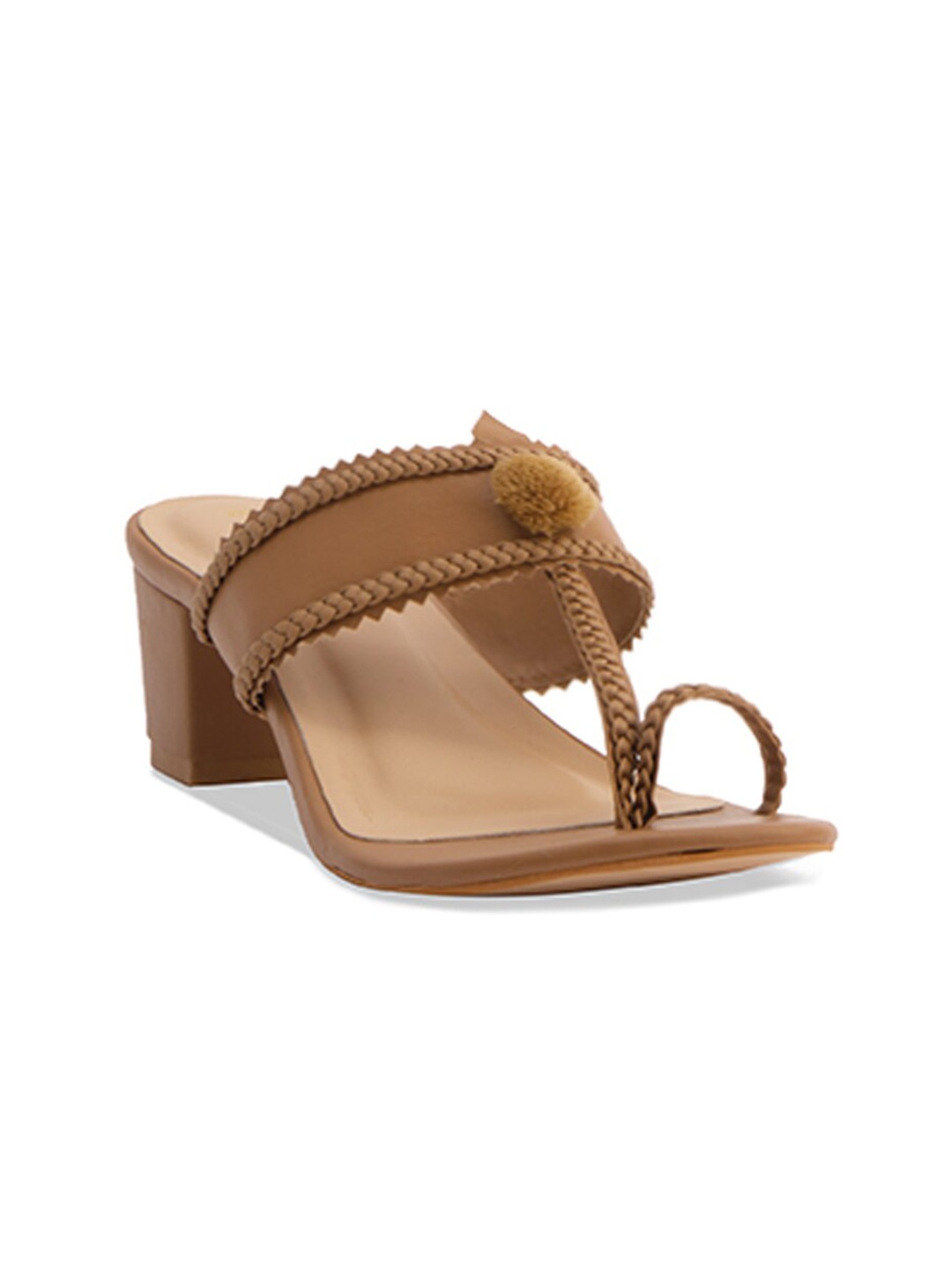

ERIDANI Textured Open Toe Block Heels, Beige