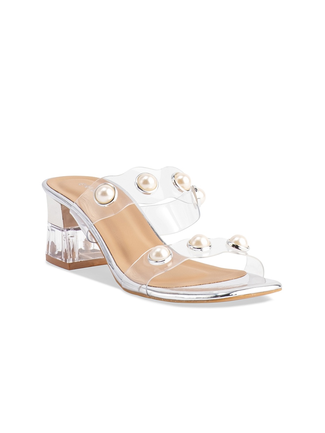 

ERIDANI Embellished Open Toe Block Heels, Silver