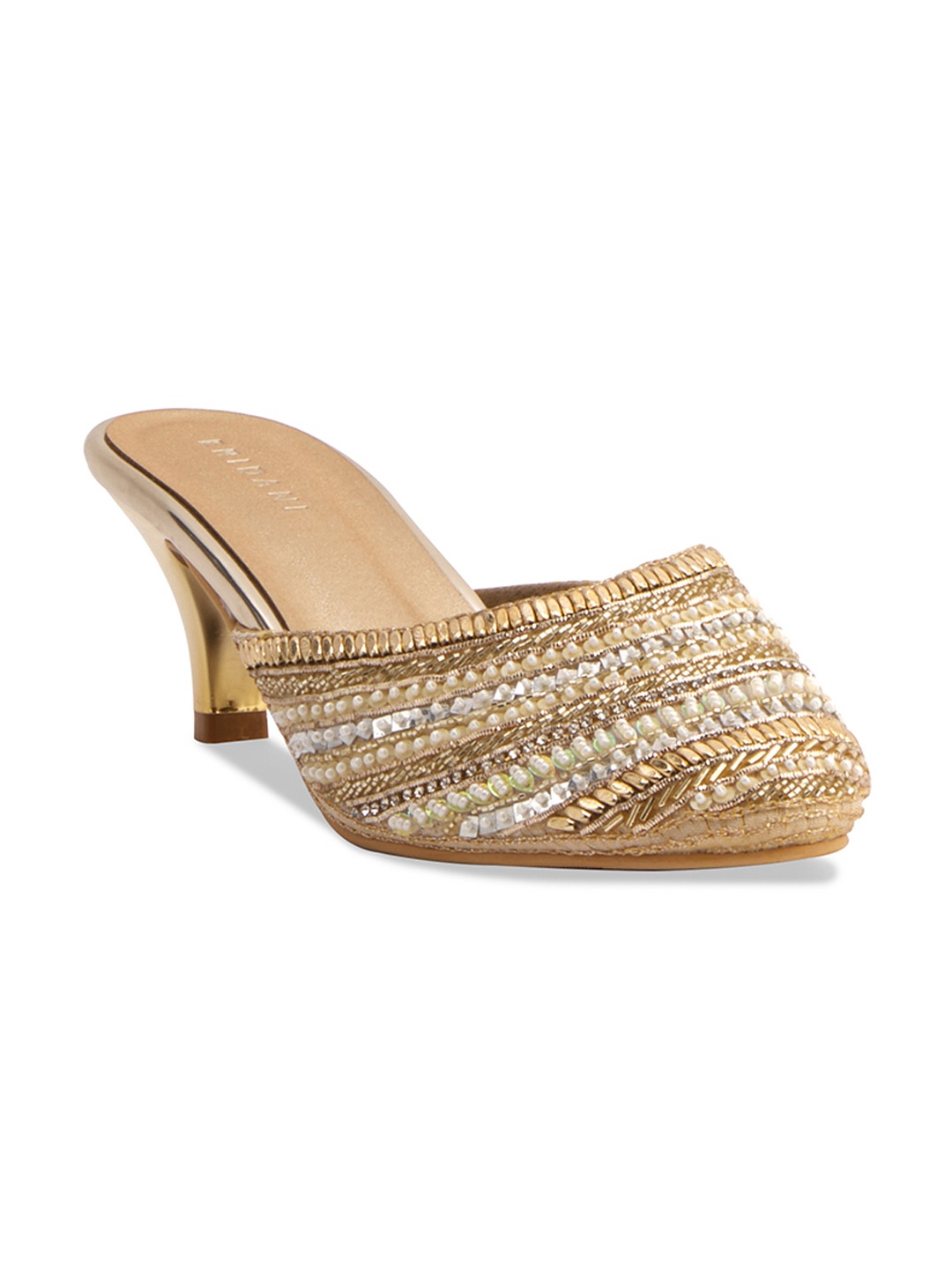 

ERIDANI Embellished Kitten Heeled Mules, Gold