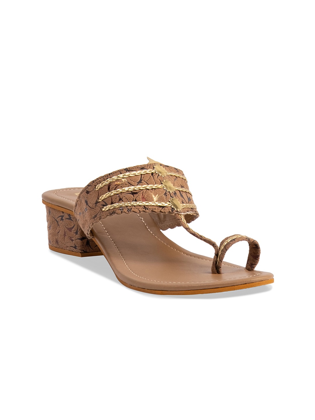

ERIDANI Veera Printed Kolhapuri Heels, Beige