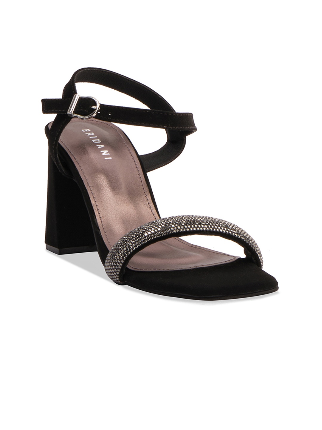 

ERIDANI Embellished Open Toe Block Heels, Black