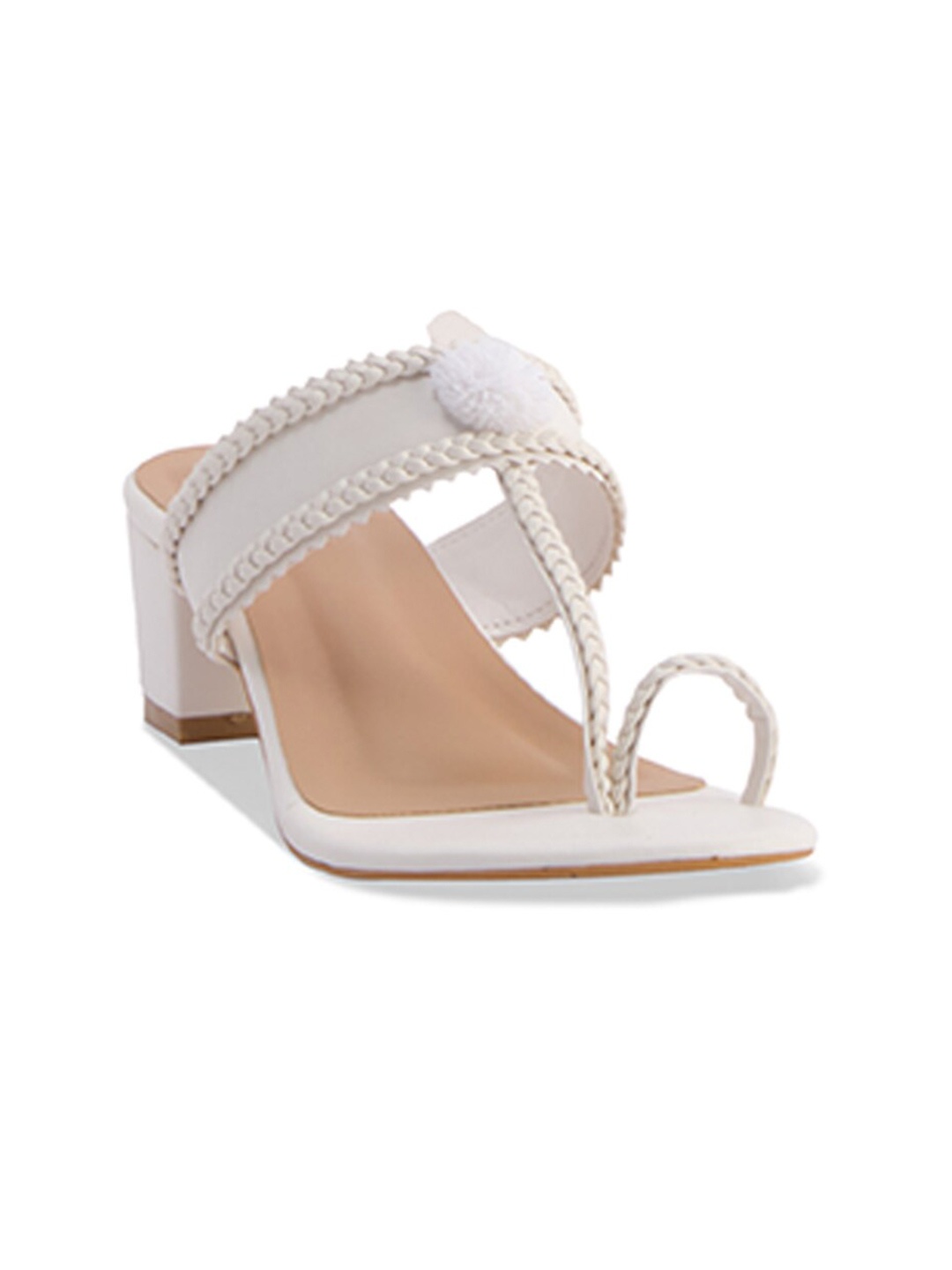 

ERIDANI Textured Open Toe Block Heels, White