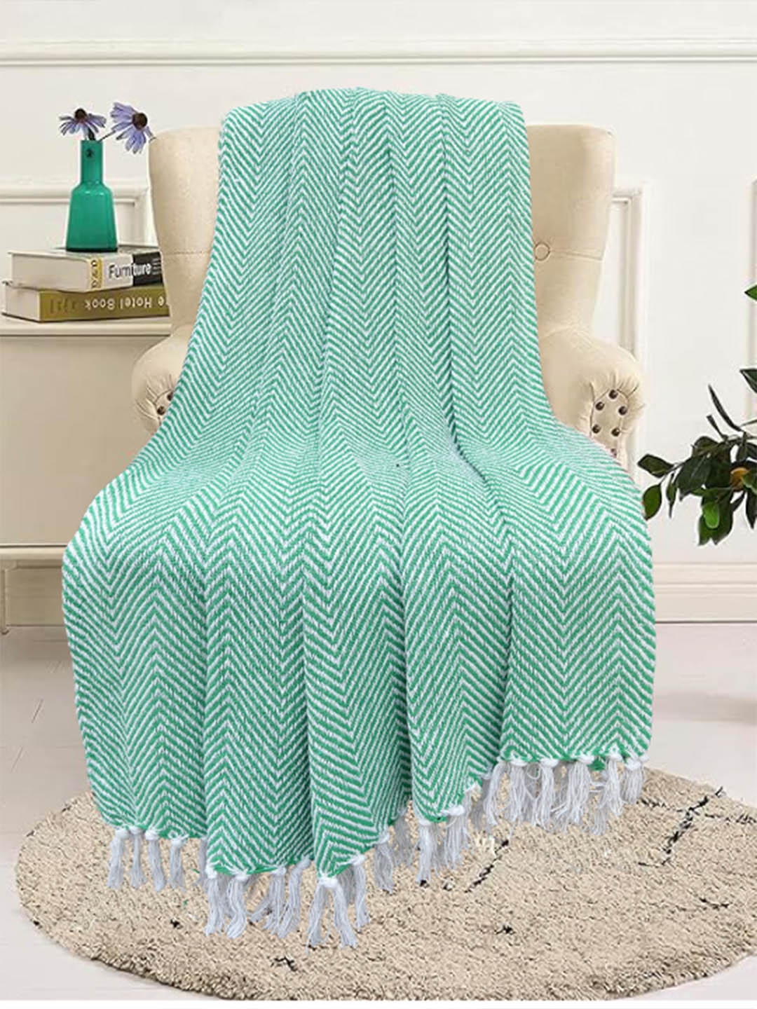 

SAJAVAT Green Self-Design Pure Cotton Throws