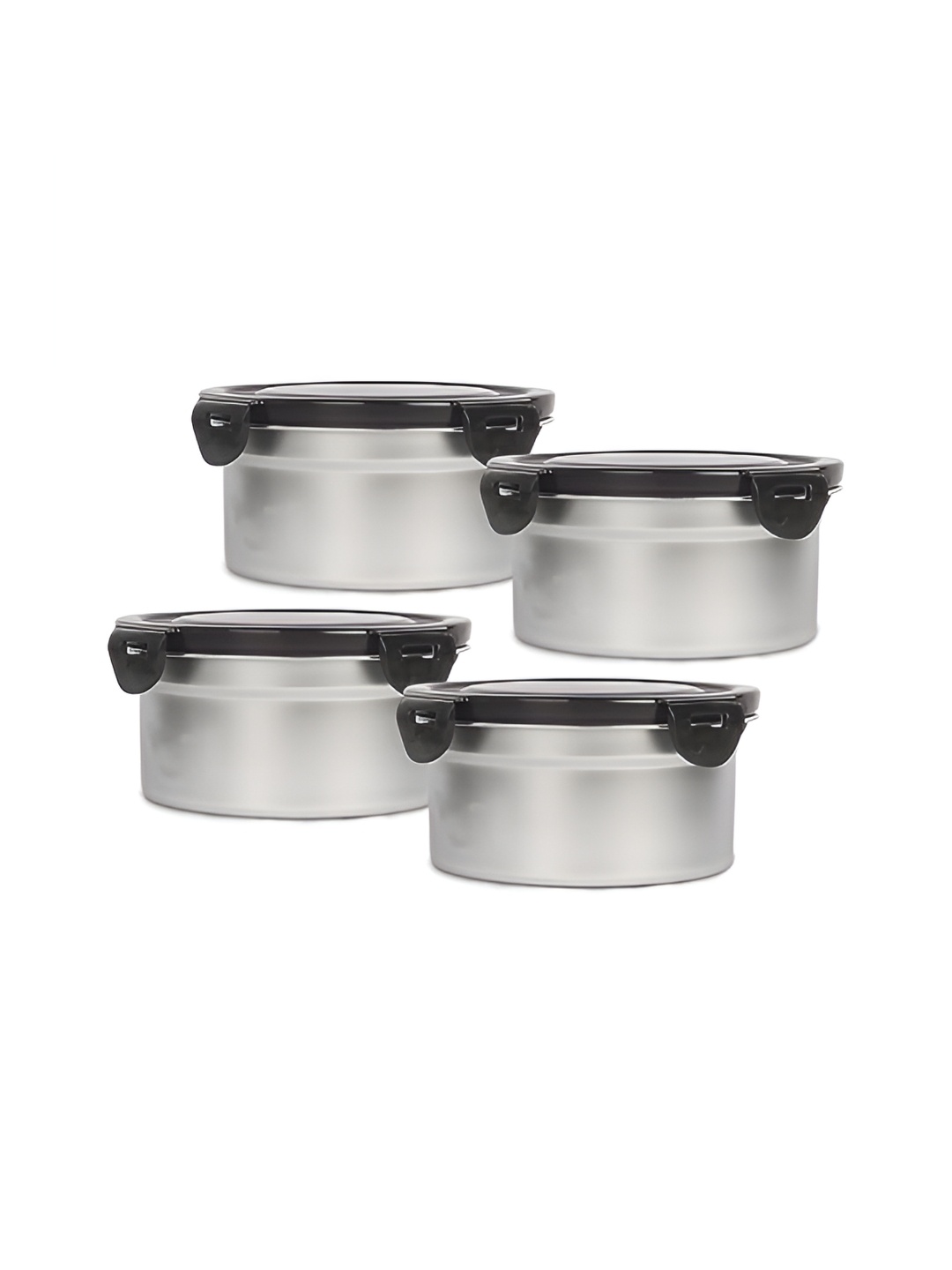 

Femora Silver-Toned & Black 4 Pieces Stainless Steel Dishwasher Safe Lunch Box 850 ml