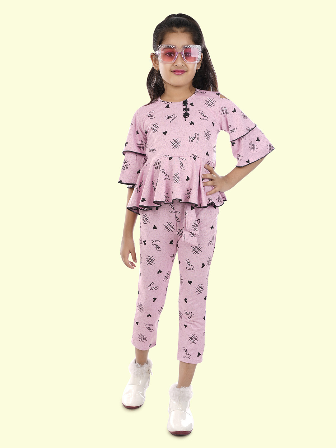 

BAESD Girls Printed Top with Capri, Pink