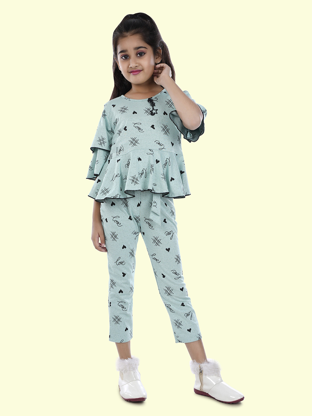 

BAESD Girls Printed Top with Capri, Blue