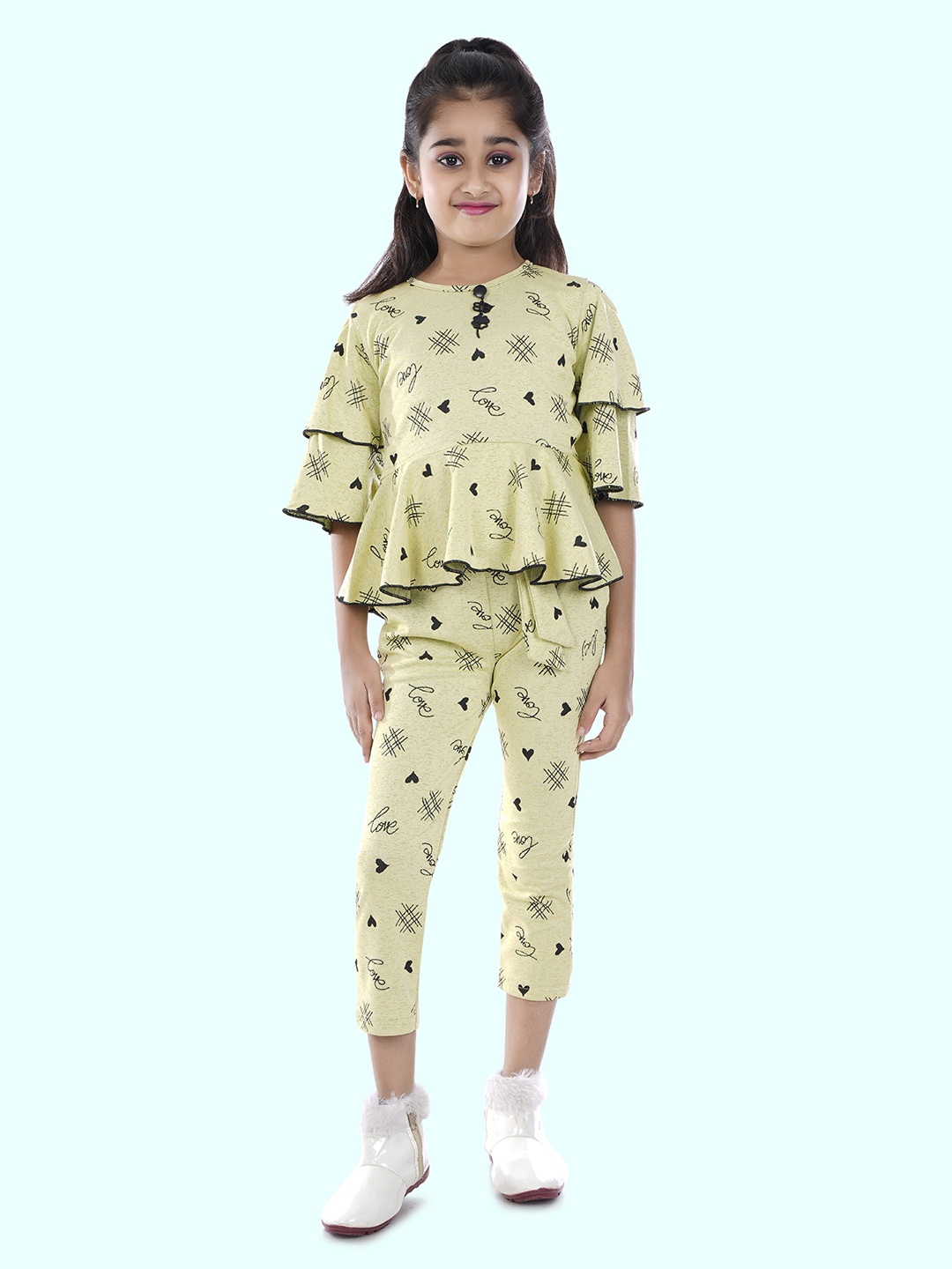 

BAESD Girls Printed Top With Capris, Yellow