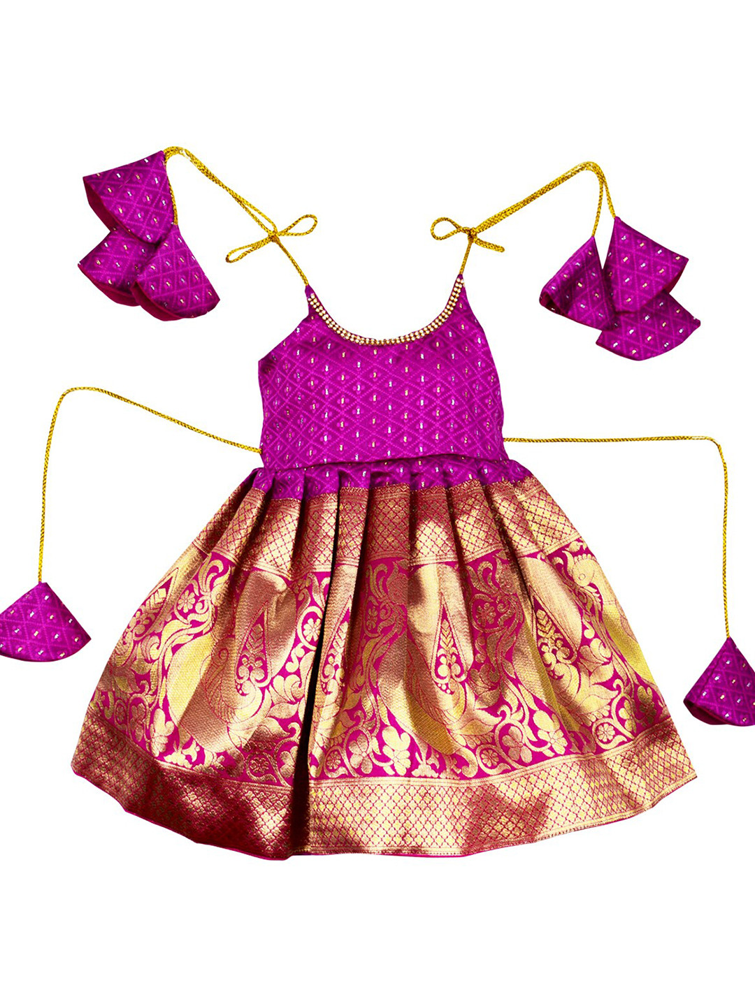 

AMIRTHA FASHION Girls Floral Embellished Shoulder Straps Jacquard Fit & Flare Dress, Pink