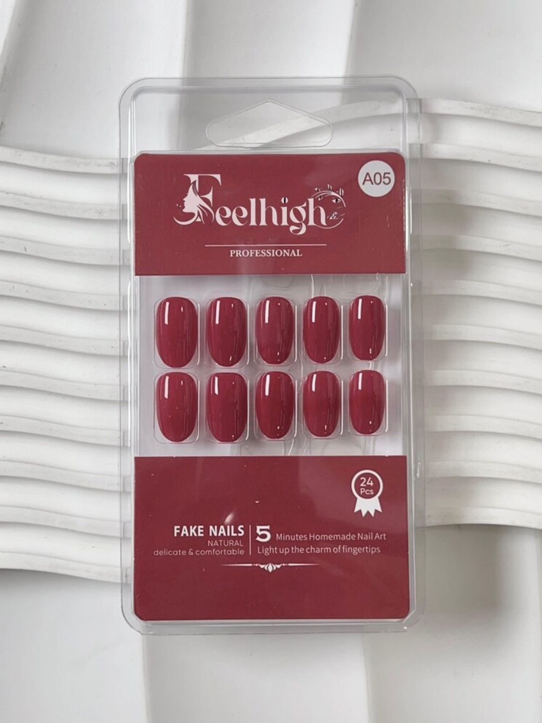 

FEELHIGH 24Pcs Reusable Long Lasting Artificial Fake Nail Set - 05, Pink