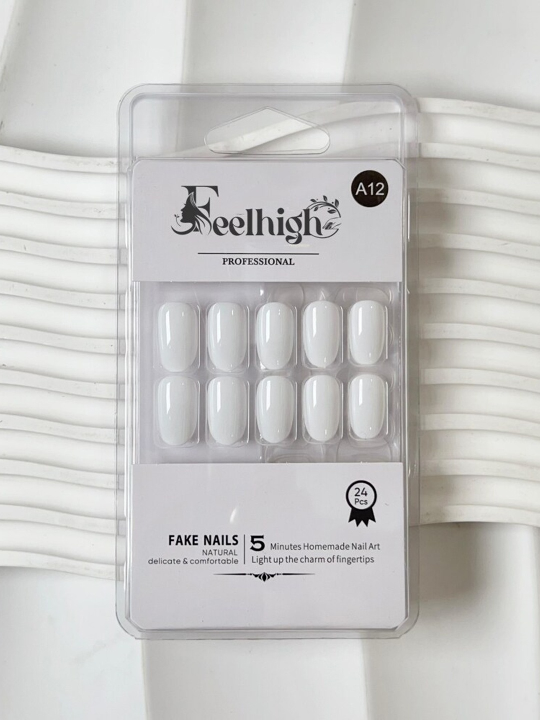 

FEELHIGH 24Pcs Reusable Long Lasting Artificial Fake Nail Set - 12, White