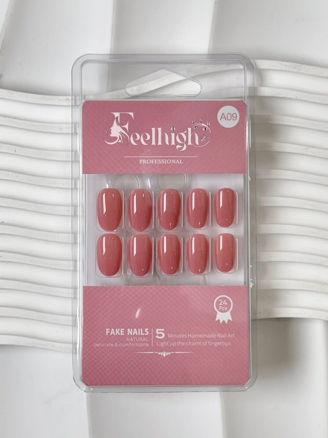 

FEELHIGH 24-Pcs Long Lasting Quick Fix Artificial Nail Set - A09, Brown
