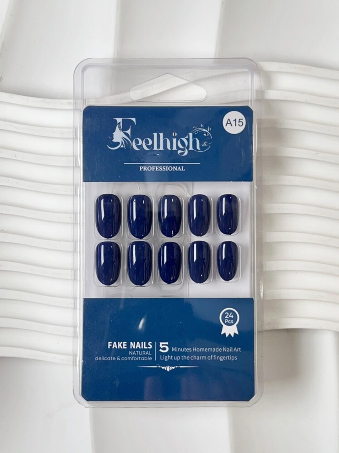 

FEELHIGH 24Pcs Reusable Long Lasting Artificial Fake Nail Set - 15, Blue