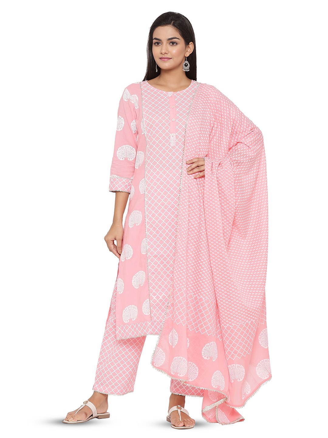 

mirari Paisley Printed Regular Pure Cotton Kurta with Trousers & With Dupatta, Pink