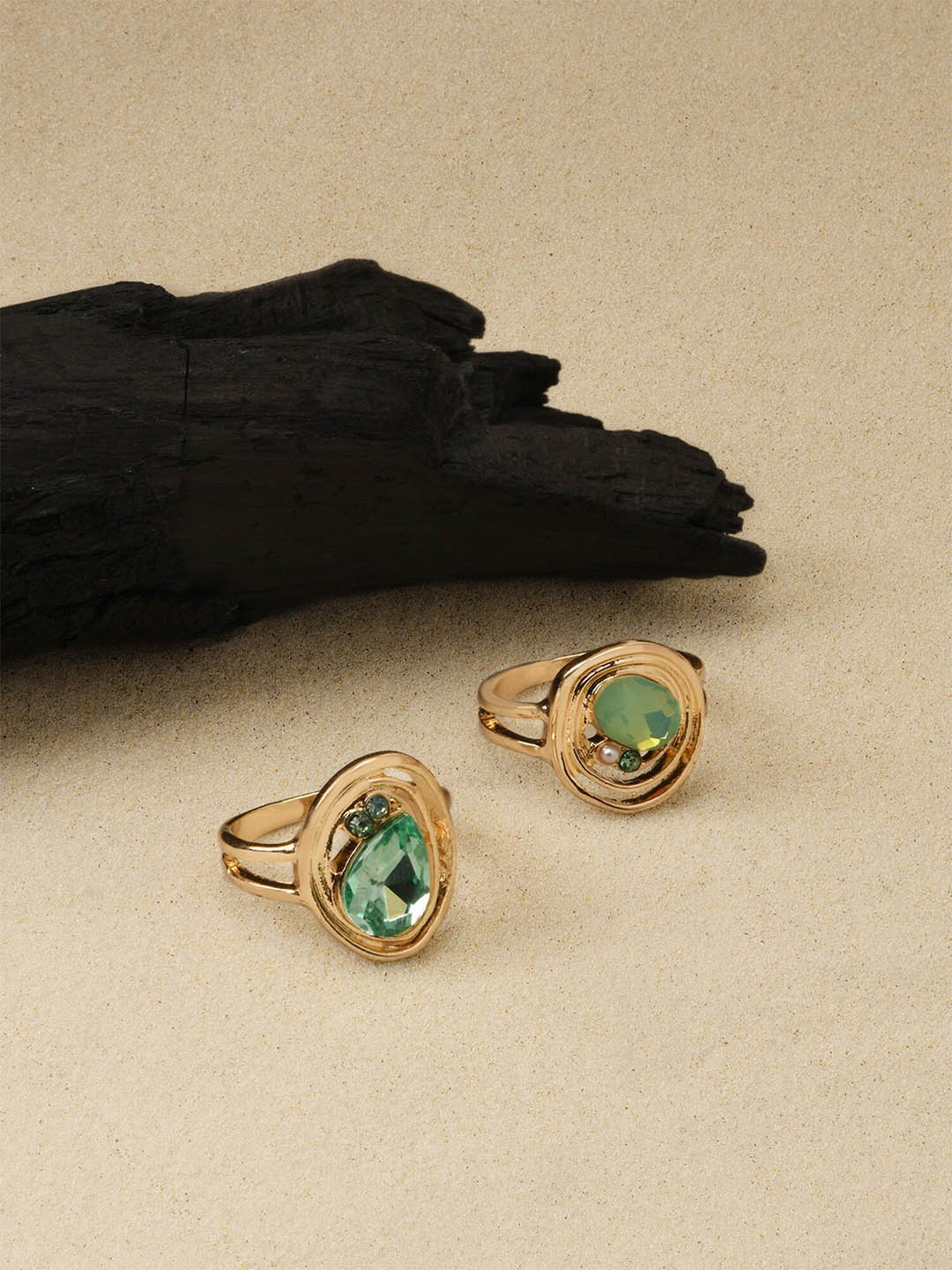 

Accessorize London Women Set Of 2 Encircled Gems Finger Rings, Green