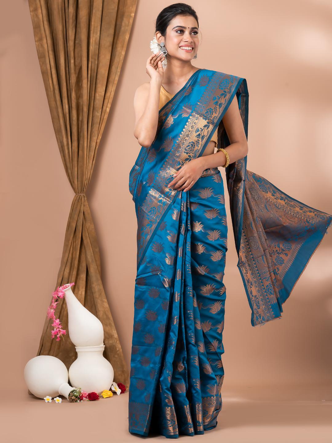

MAHALASA Sea Green and CopperToned Ethnic Woven Design Silk Cotton Saree