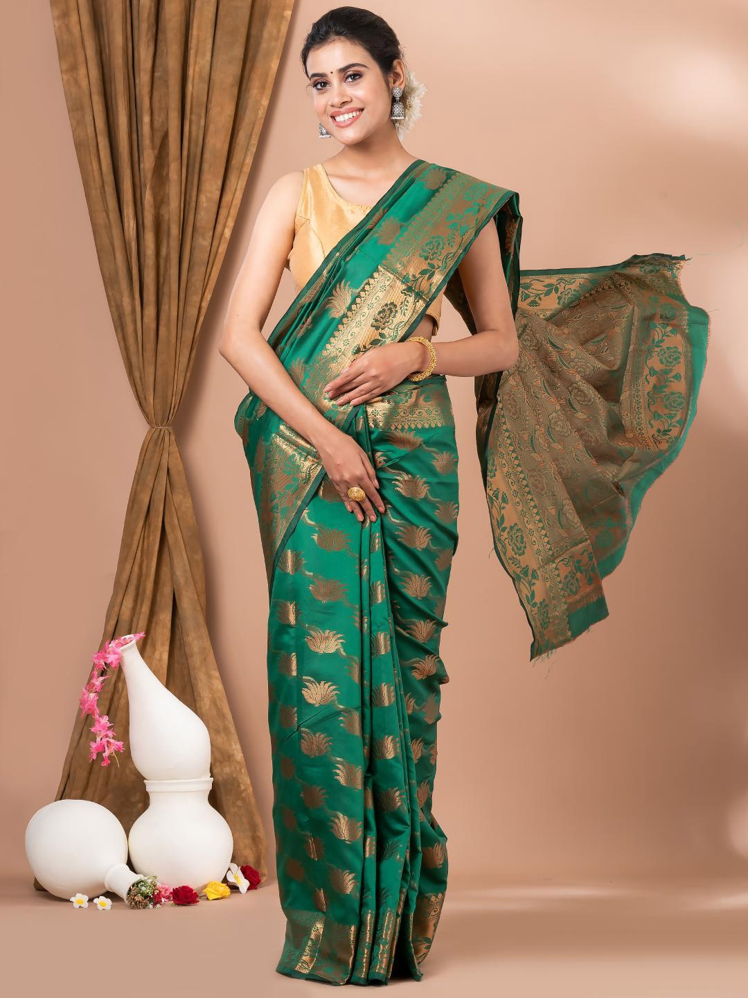 

MAHALASA Green and GoldToned Ethnic Woven Design Silk Cotton Saree