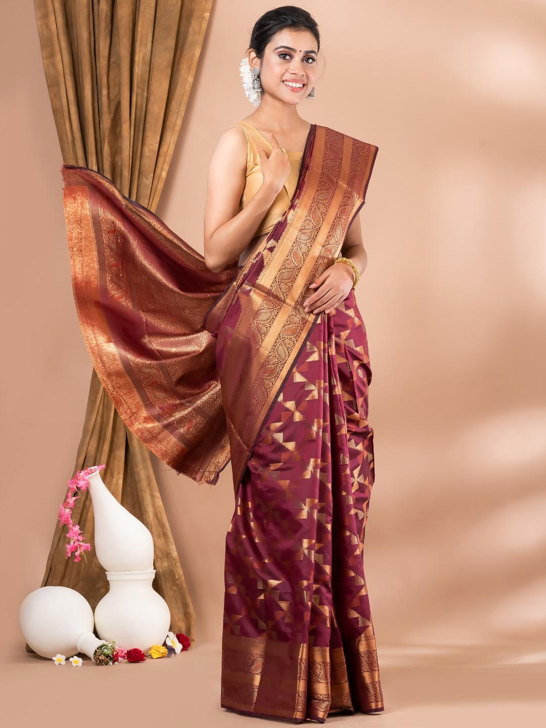 

MAHALASA Maroon and CopperToned Ethnic Woven Design Silk Cotton Saree