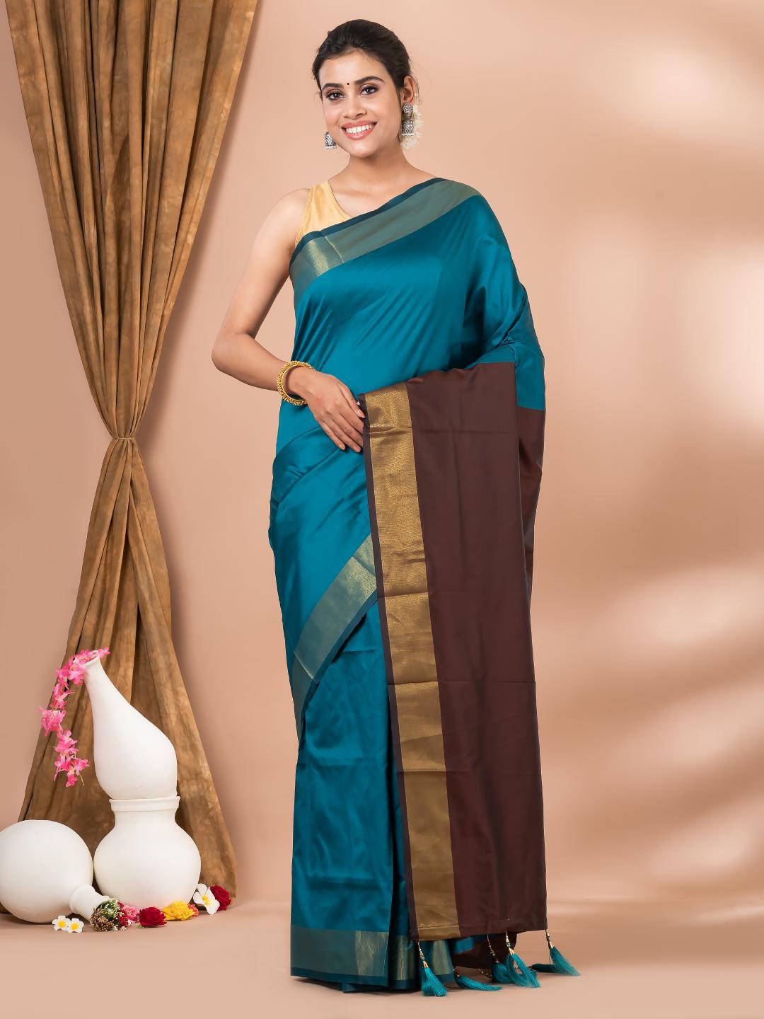 

MAHALASA Silk Cotton Saree, Sea green
