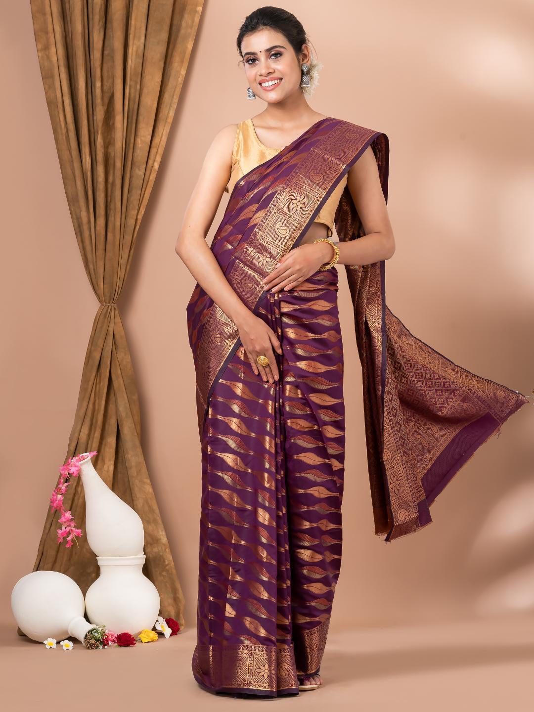

MAHALASA Magenta and CopperToned Ethnic Woven Design Silk Cotton Saree