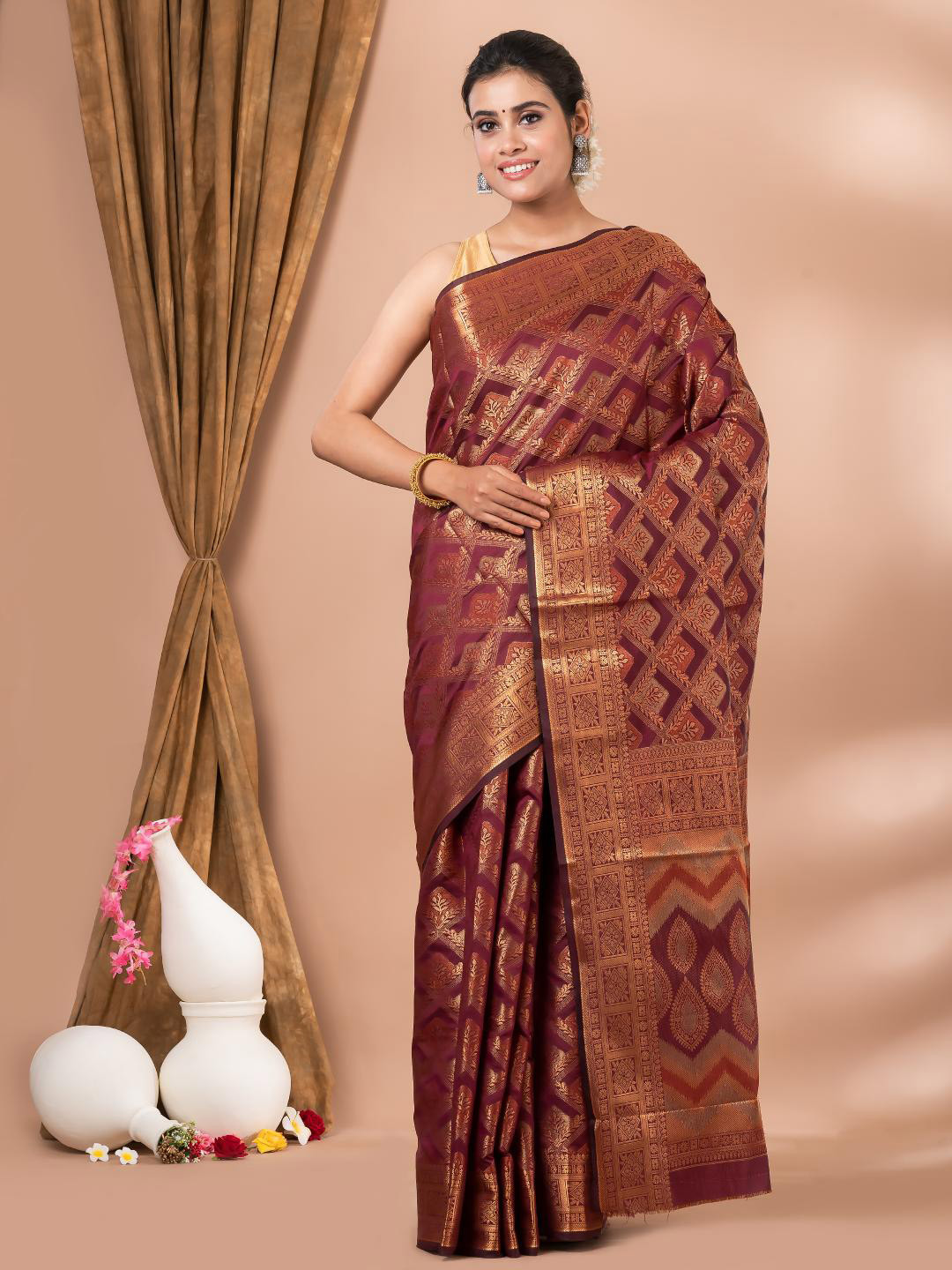 

MAHALASA Ethnic Motifs Woven Design Zari Silk Cotton Saree, Maroon
