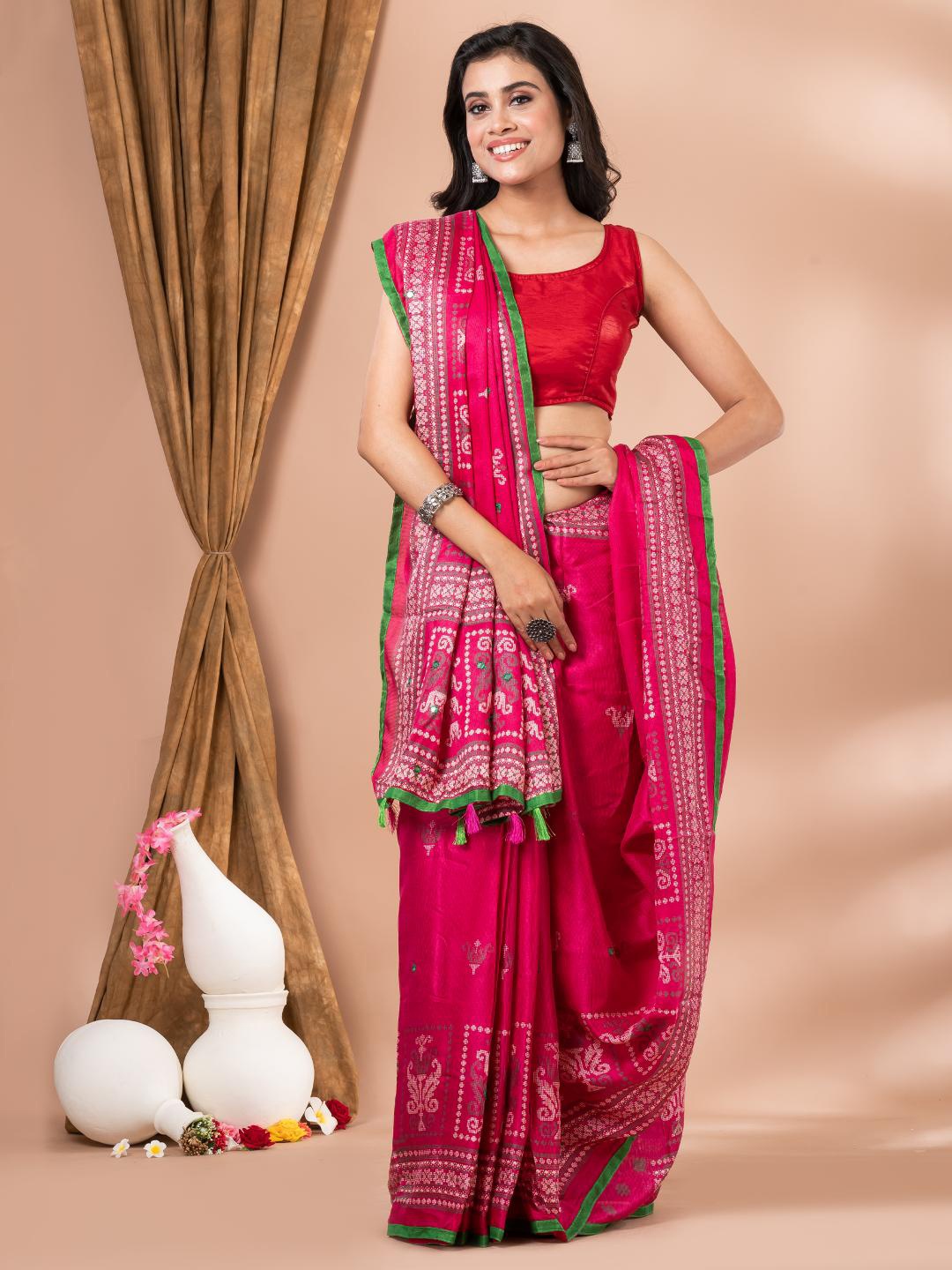 

MAHALASA Floral Embroidered Saree, Red