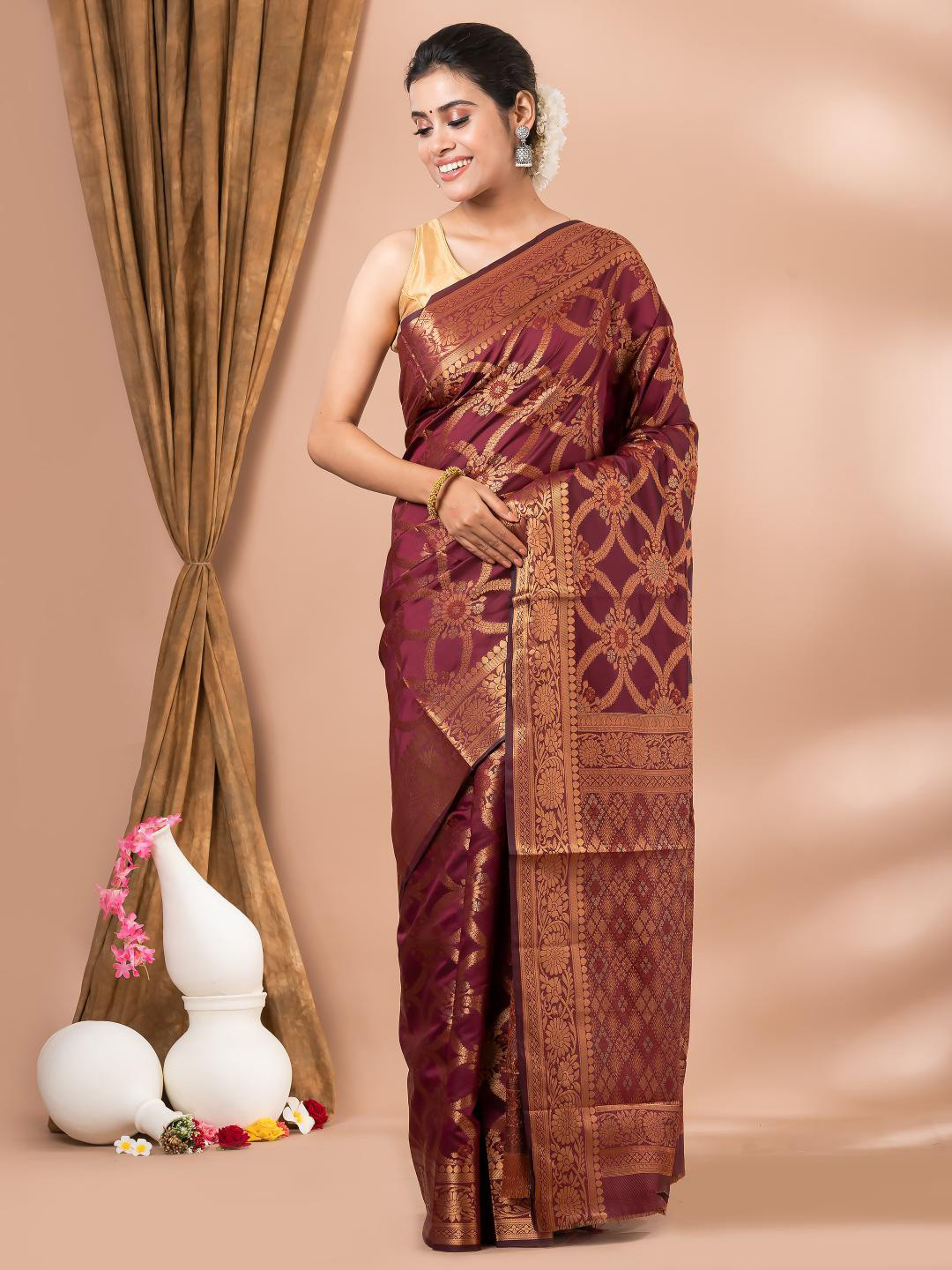

MAHALASA Ethnic Motifs Woven Design Zari Silk Cotton Saree, Maroon