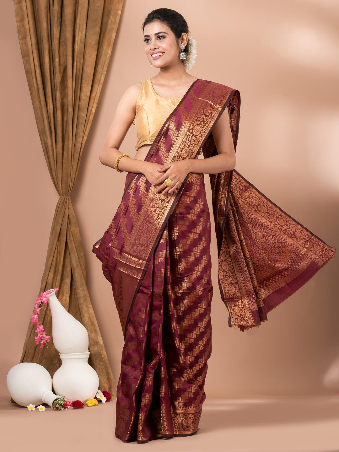 

MAHALASA Ethnic Motifs Woven Design Zari Silk Cotton Saree, Maroon