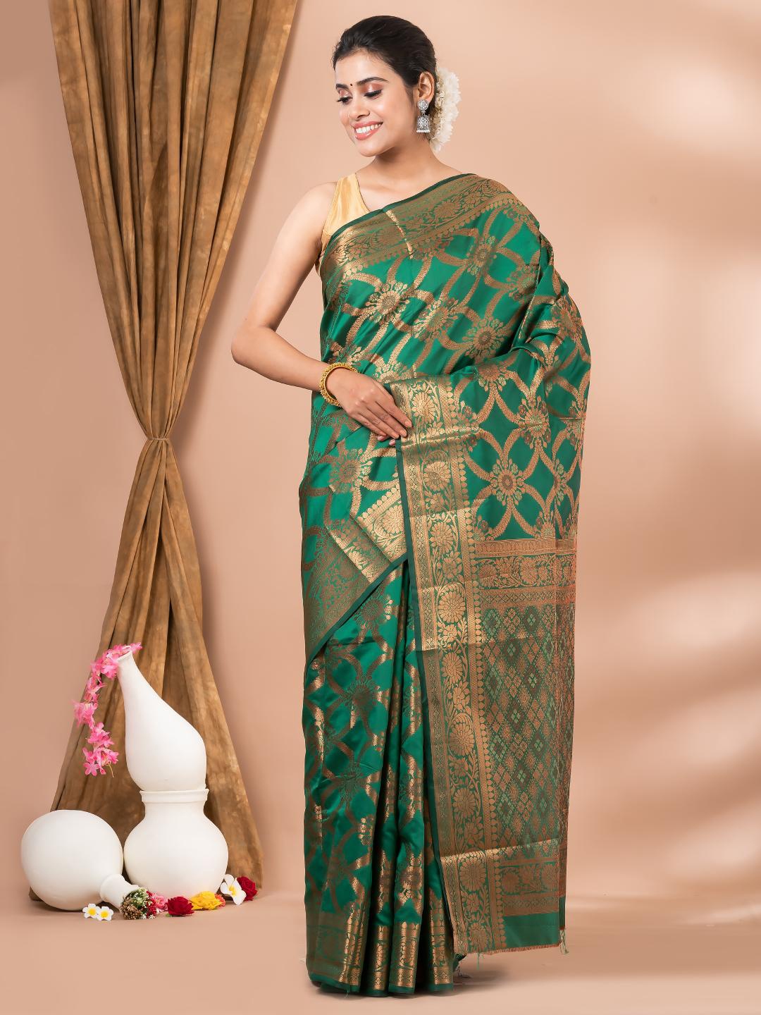 

MAHALASA Green and GoldToned Ethnic Woven Design Silk Cotton Saree