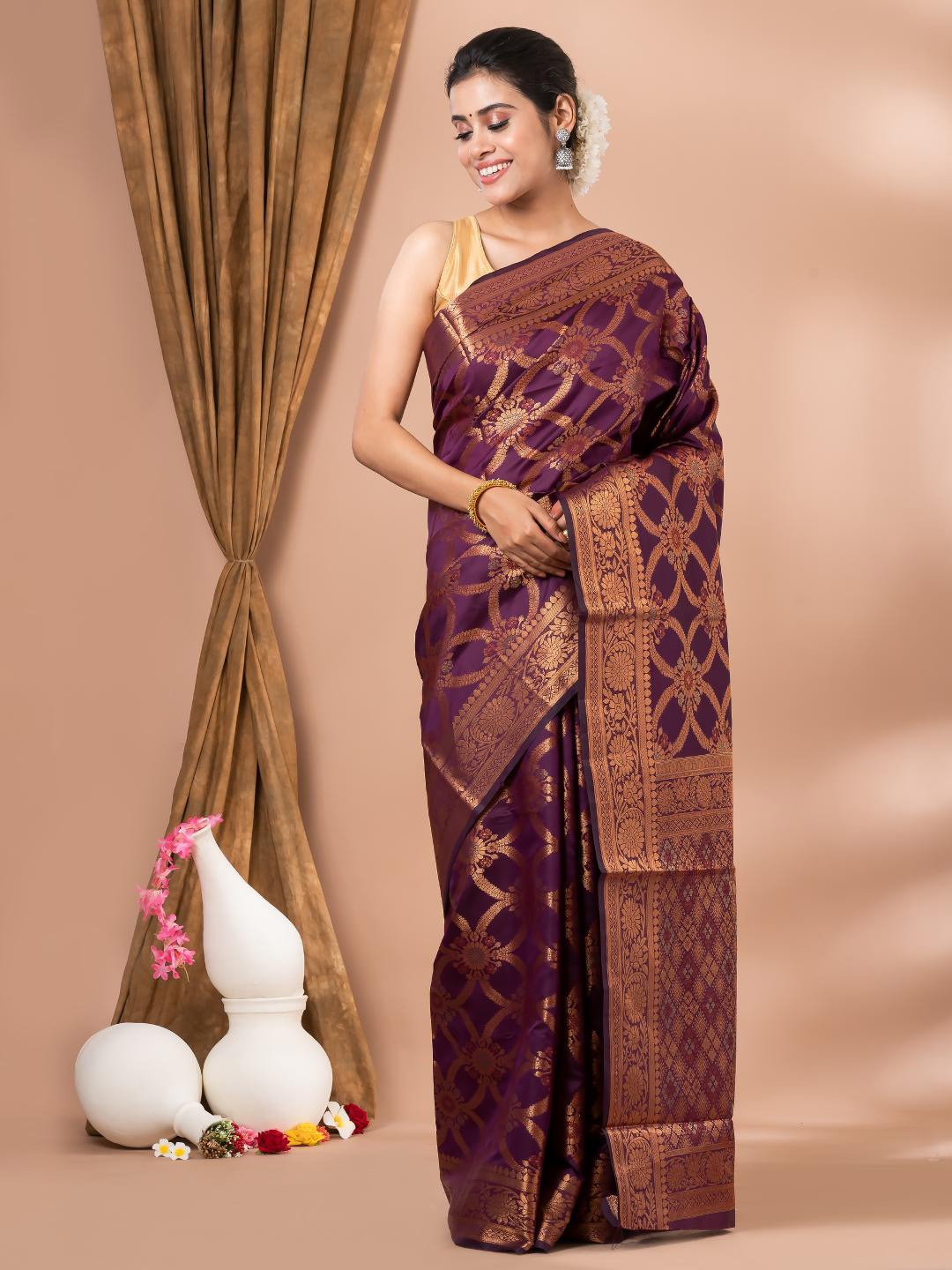 

MAHALASA Magenta and CopperToned Ethnic Woven Design Silk Cotton Saree