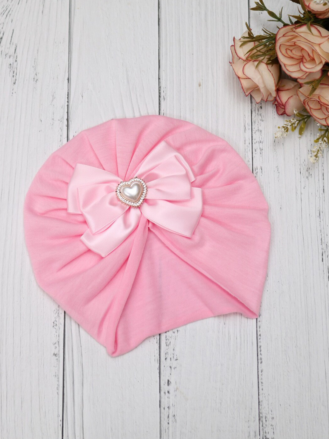 

Yellow Bee Girls Heart and Bow Embellished Turban, Pink