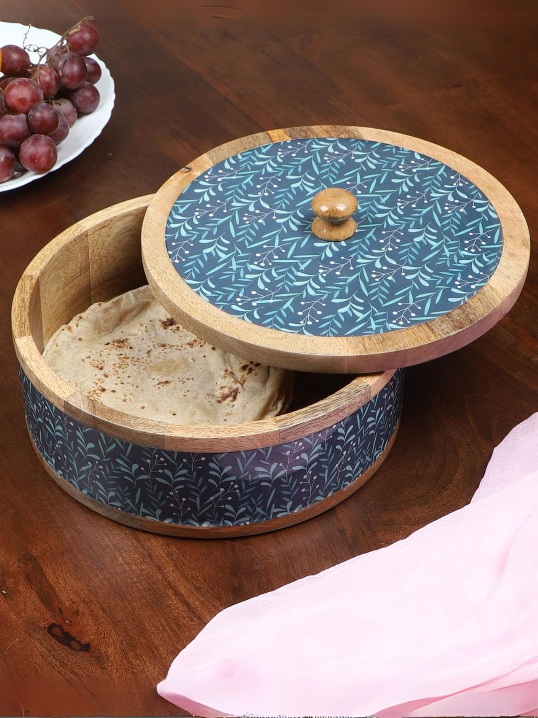 

BRICK BROWN Blue & Beige Wooden Roti Box