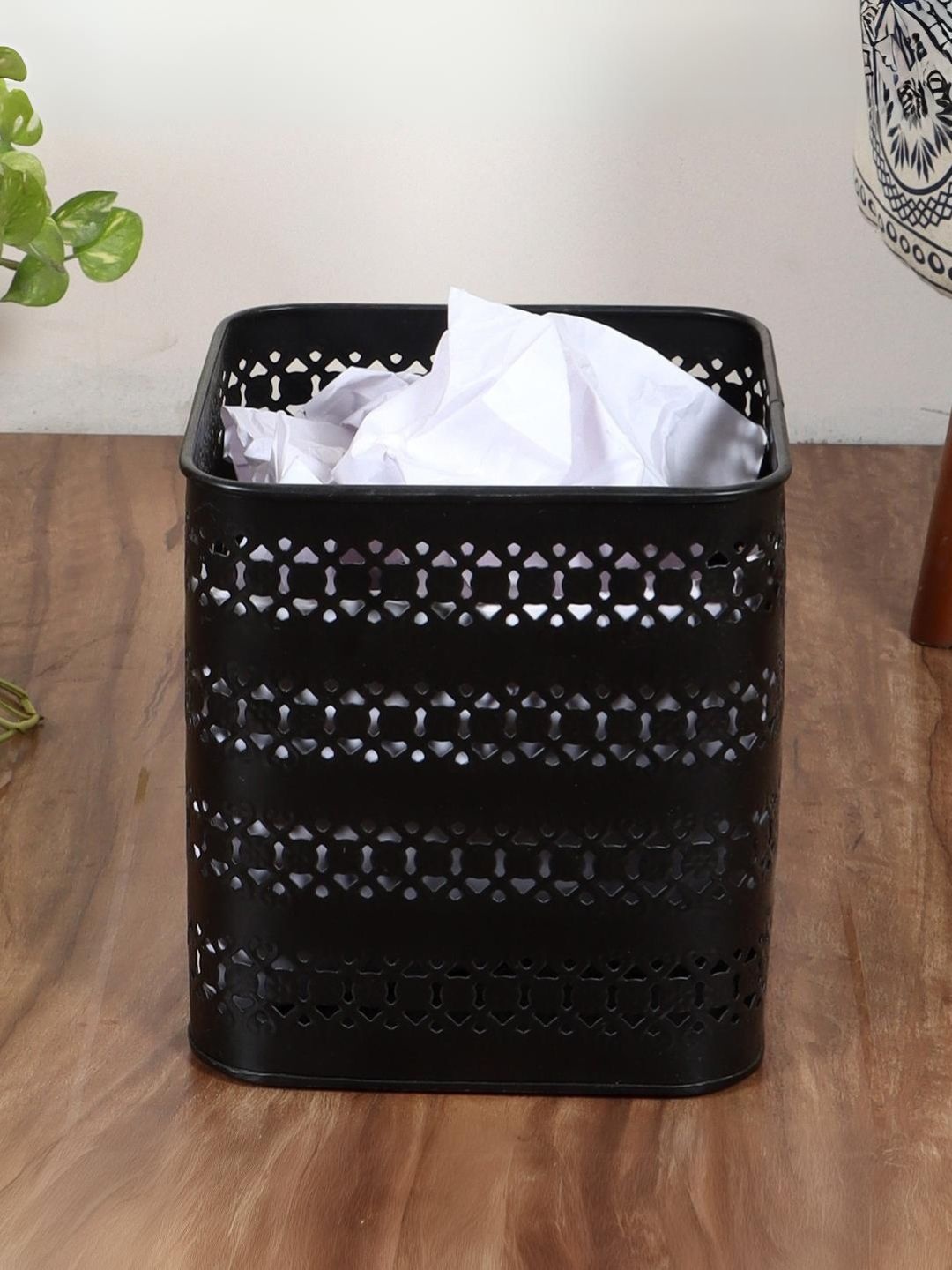 

BRICK BROWN Black Wood Textured Open Bin