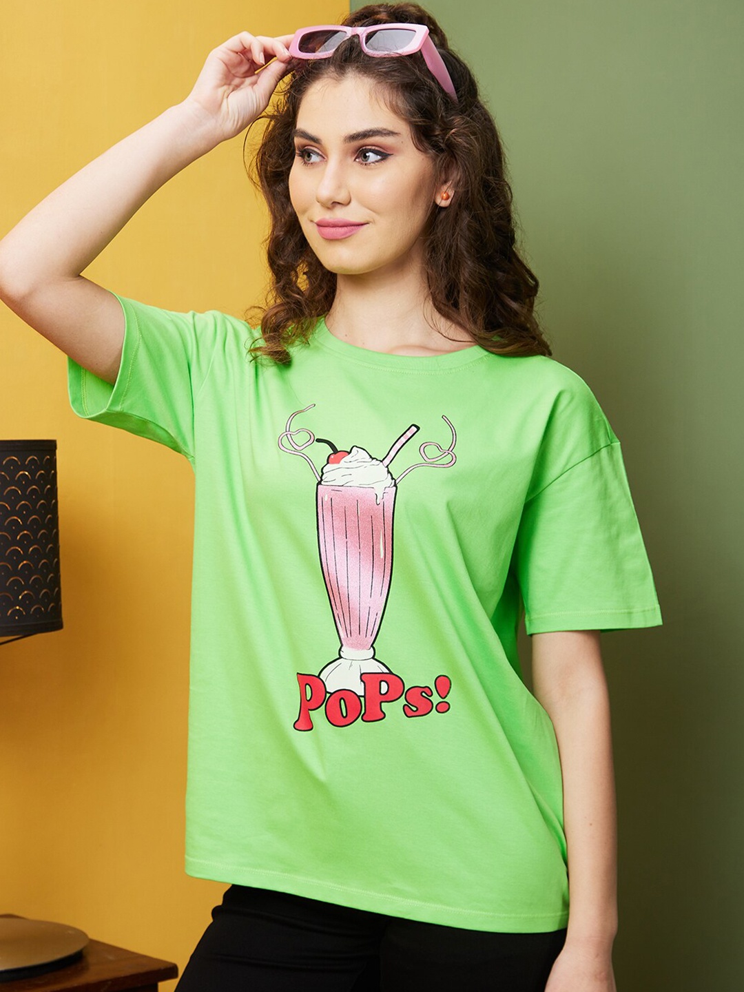 

Globus Green Graphic Printed Boxy Pure Cotton T-shirt