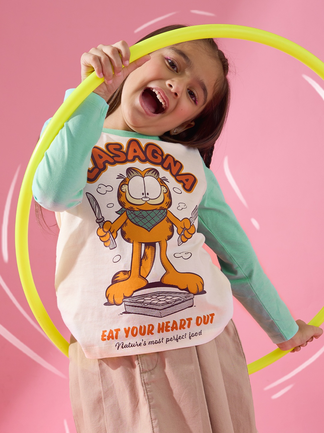

The Souled Store Girls Garfield Printed Pure Cotton T-shirt, Off white
