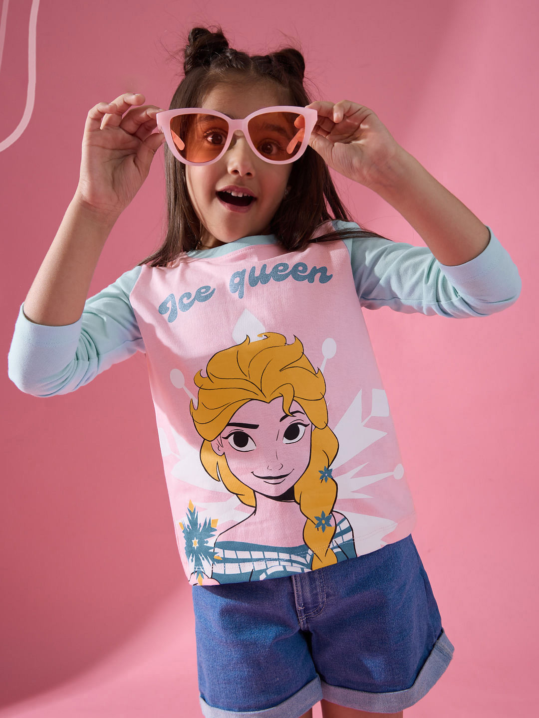 

The Souled Store Girls Frozen Queen Elsa Printed Long Sleeves Pure Cotton T-shirt, Pink