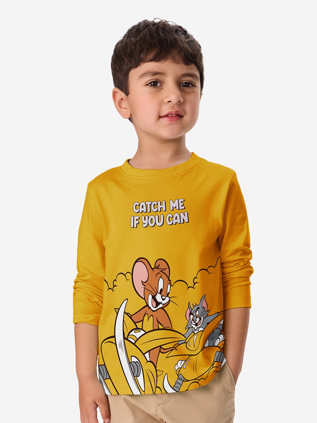 

The Souled Store Boys Mustard Yellow Tom & Jerry Printed Pure Cotton T-shirt