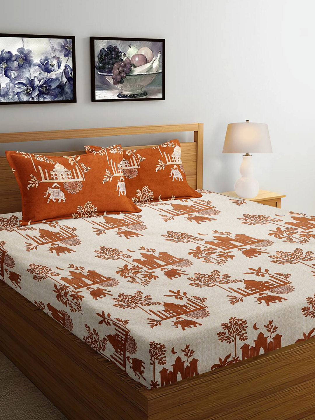 

Arrabi Brown Ethnic Motifs Ptinted 300 TC King Bedsheet with 2 Pillow Covers