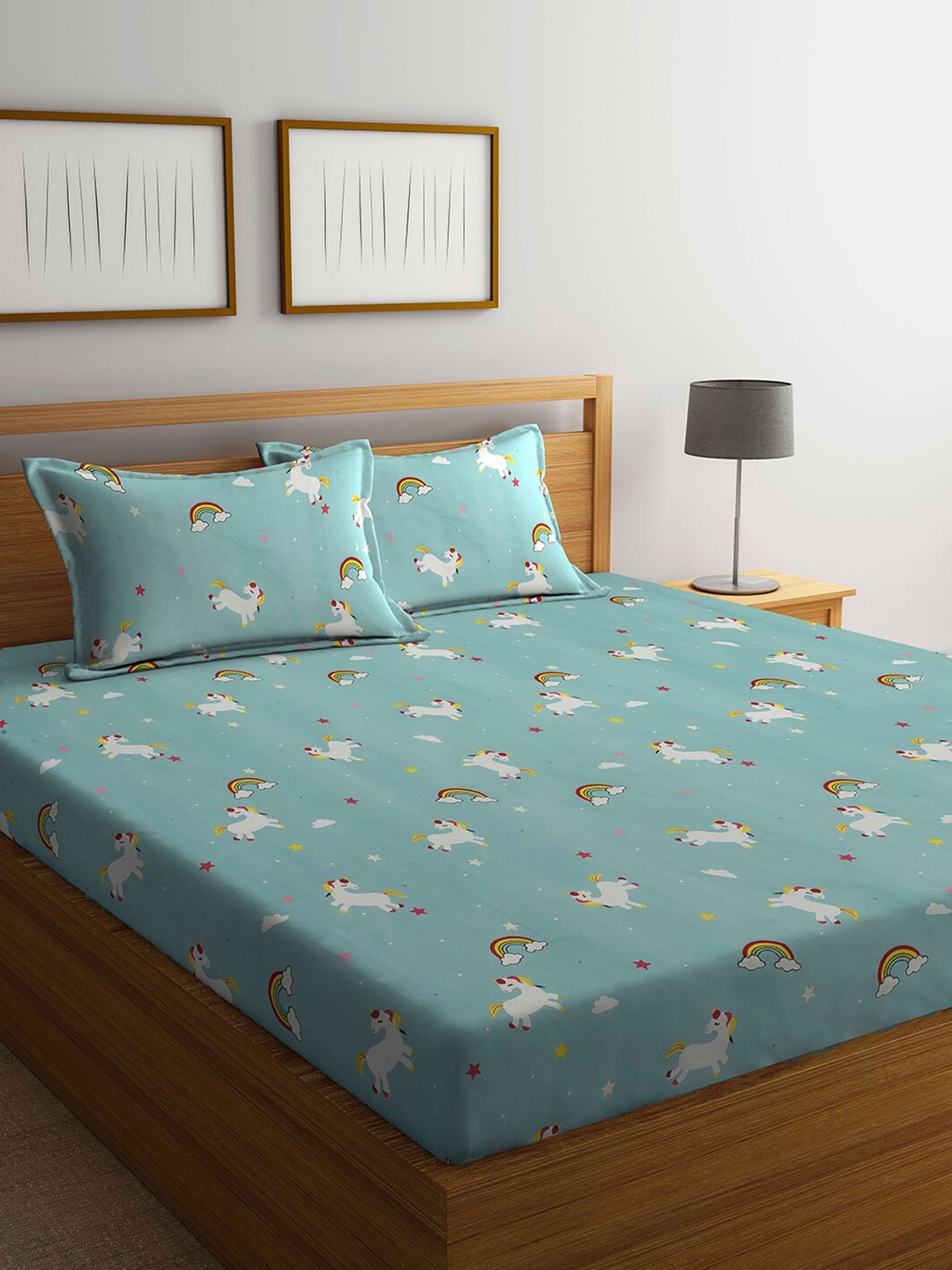 

Arrabi Blue & White Cartoon Characters 300 TC King Bedsheet with 2 Pillow Covers
