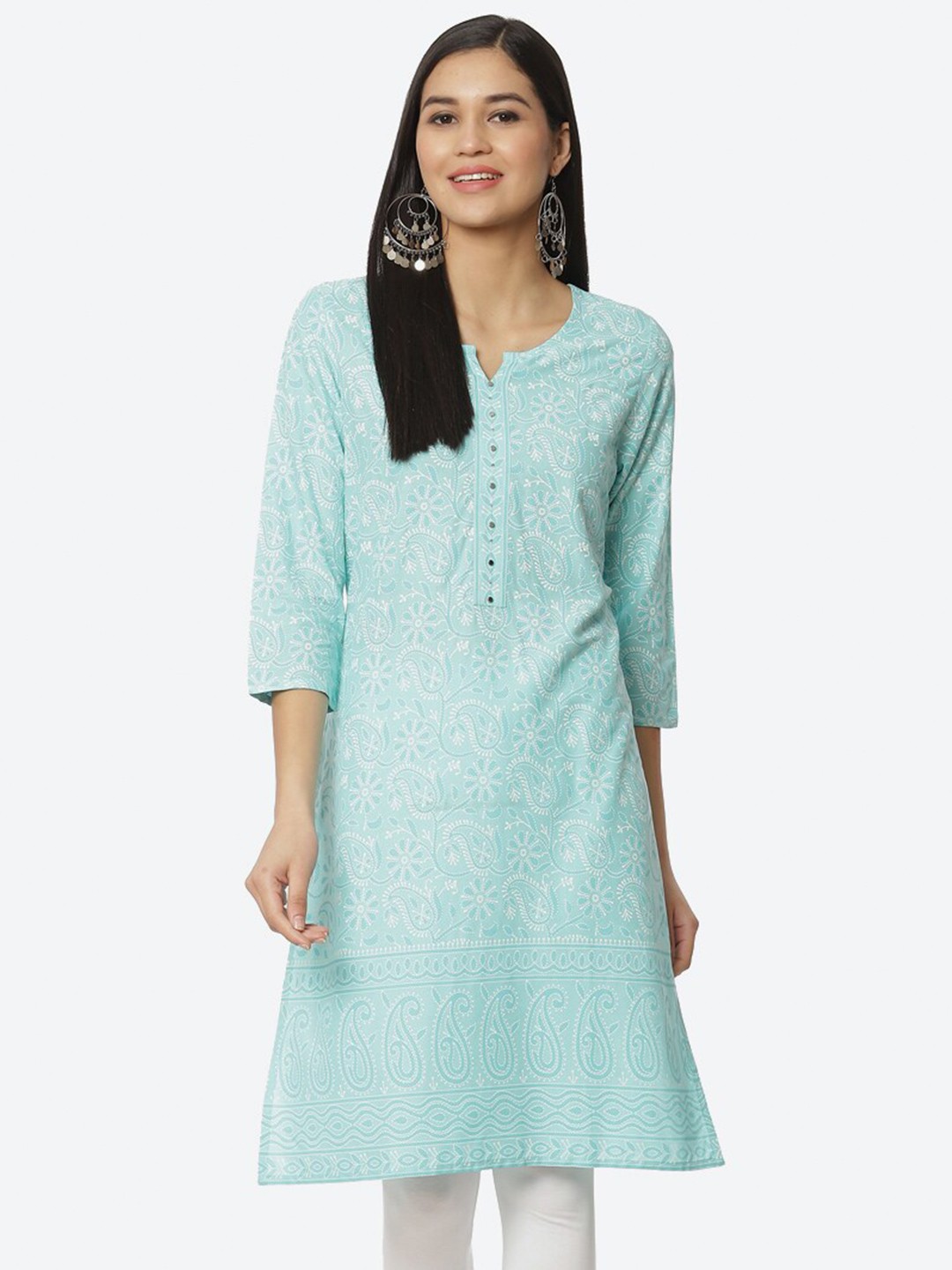 

2Bme Paisley Printed Straight Kurta, Blue