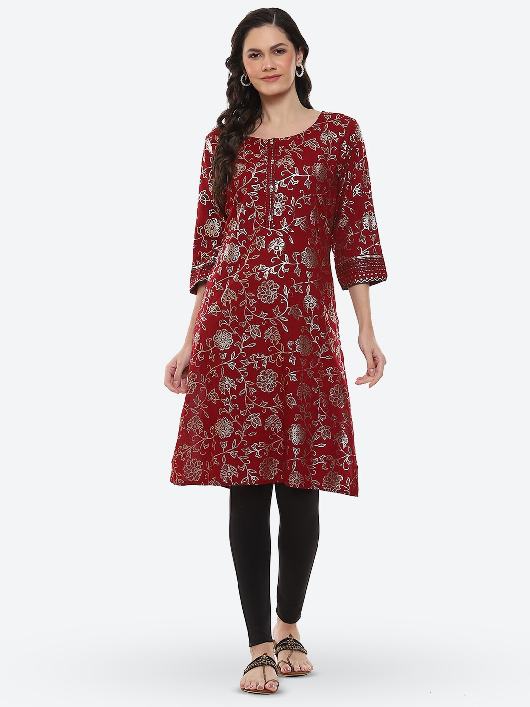

2Bme Ethnic Sequins Straight Kurta, Maroon