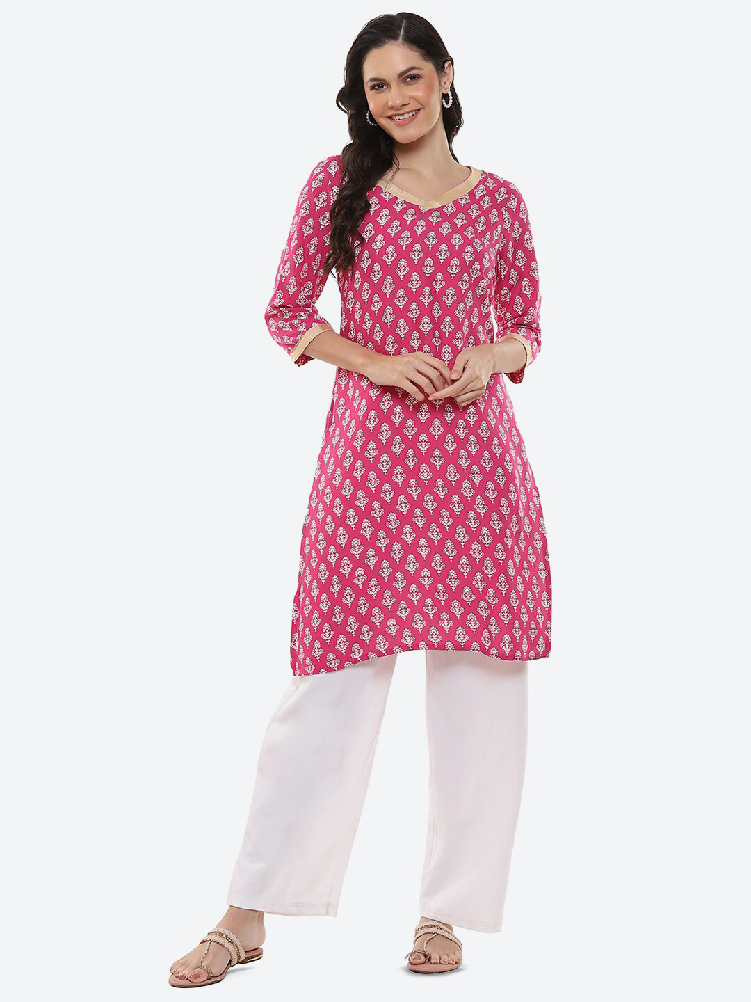 

2Bme Ethnic Motifs Printed Straight Kurta, Pink