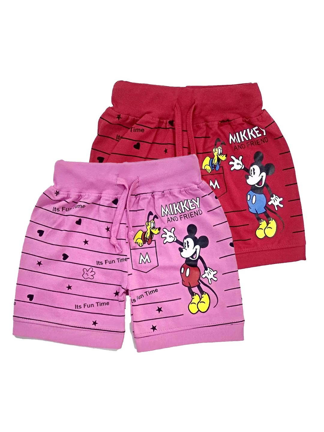 

BAESD Kids Pack Of 2 Mickey Mouse Printed Pure Cotton Shorts, Pink