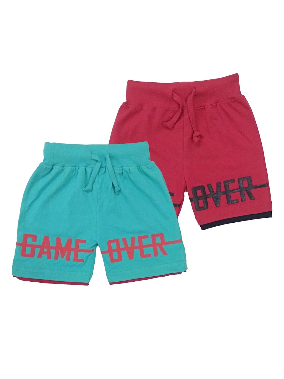 BAESD Kids Pack Of 2 Typography Printed Pure Cotton Shorts, Red