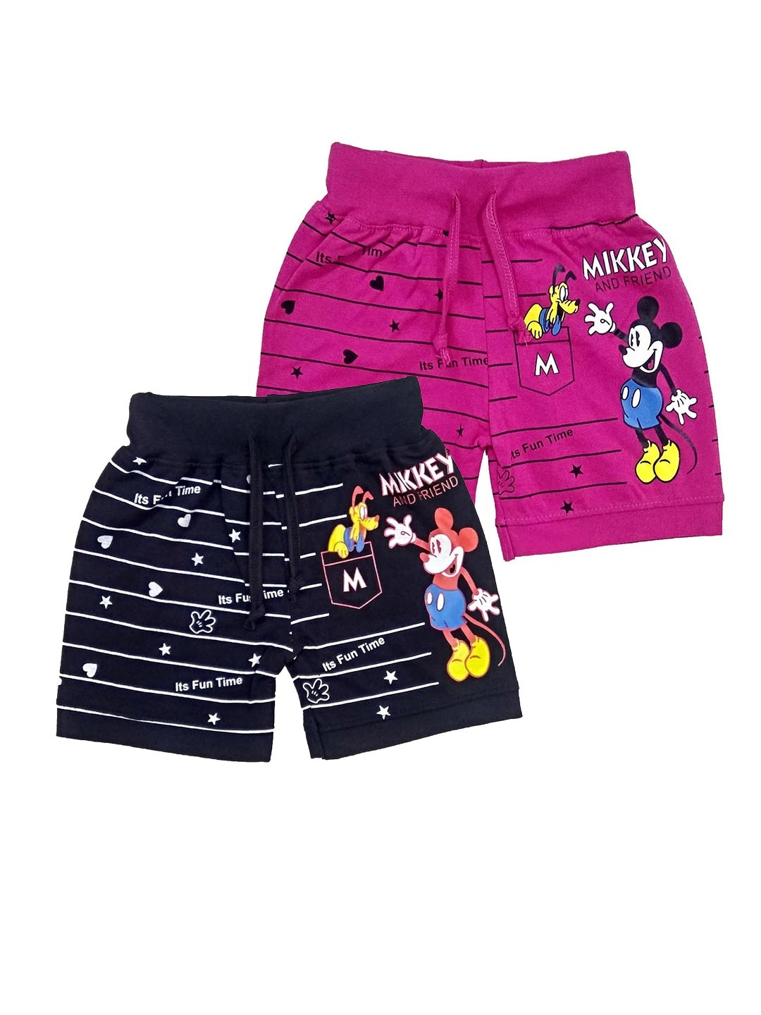 

BAESD Kids Pack Of 2 Mid-Rise Mickey Mouse Printed Pure Cotton Regular Shorts, Pink