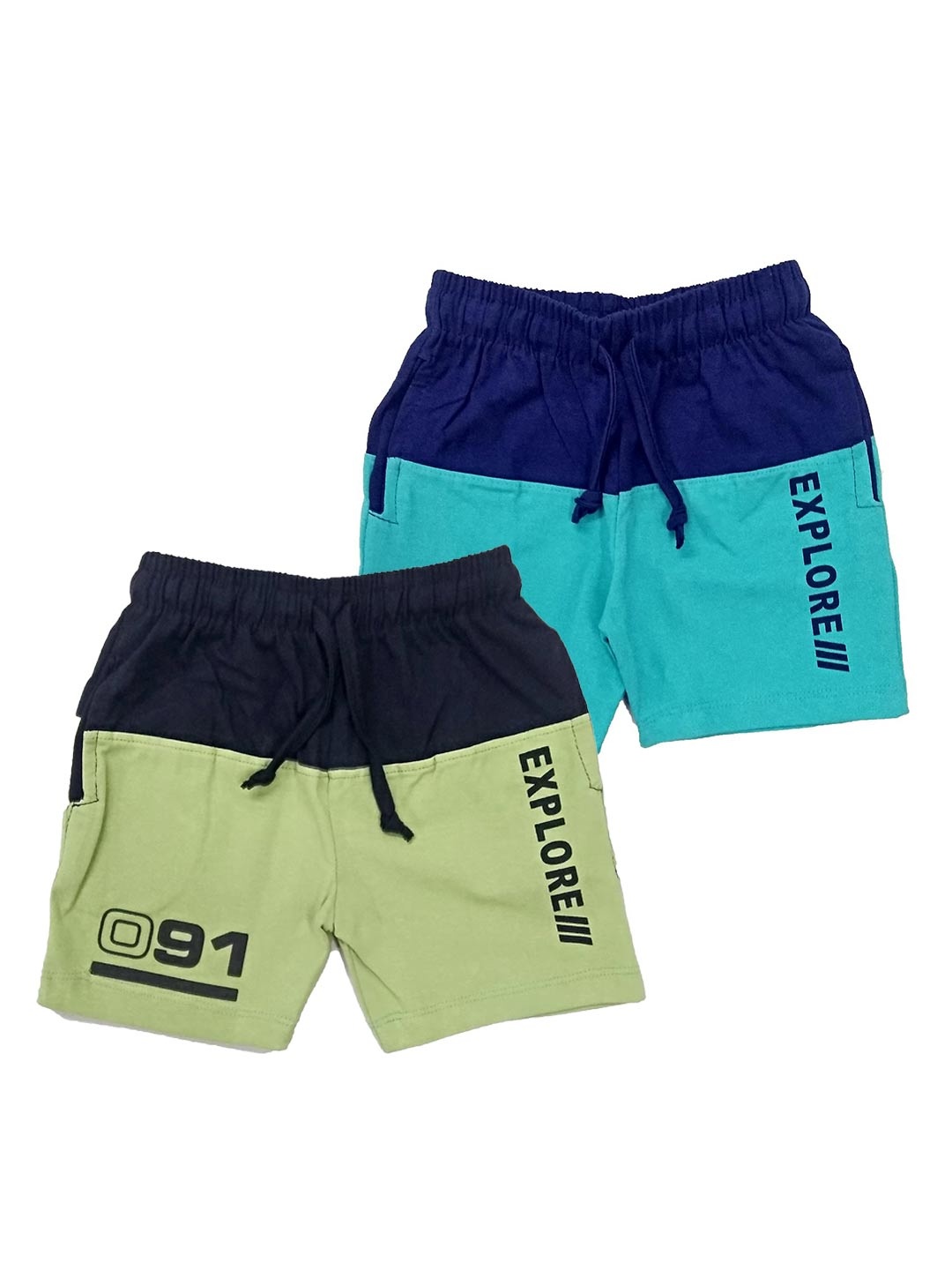 

BAESD Kids Pack Of 2 Mid-Rise Printed Pure Cotton Regular Shorts, Blue