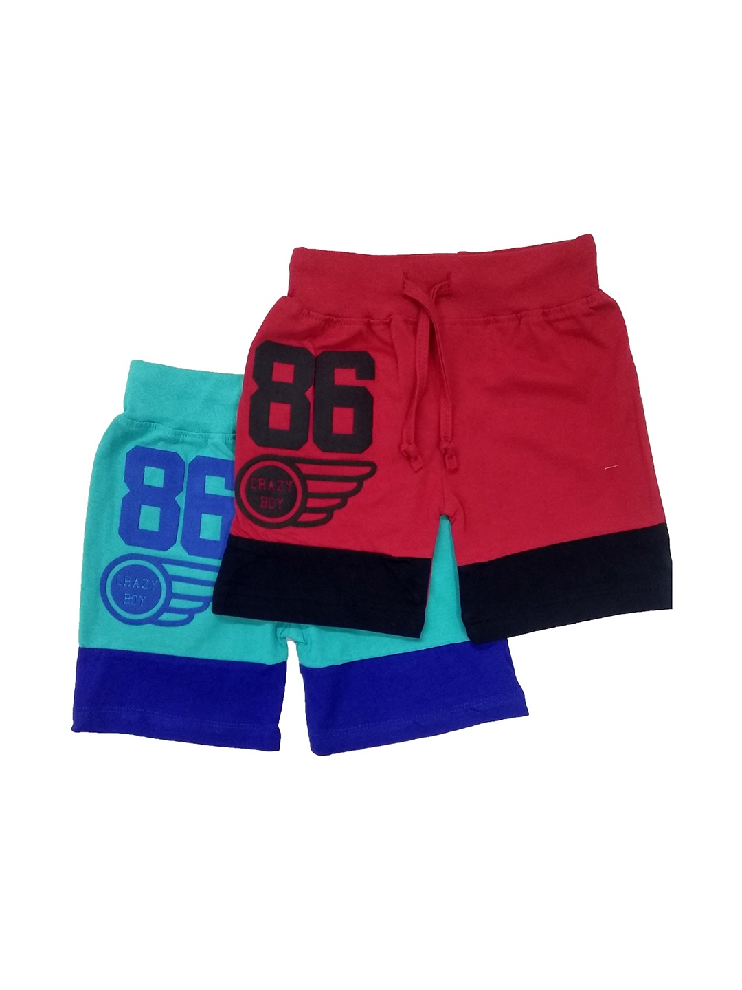 BAESD Kids Pack Of 2 Mid-Rise Printed Pure Cotton Regular Shorts, Red