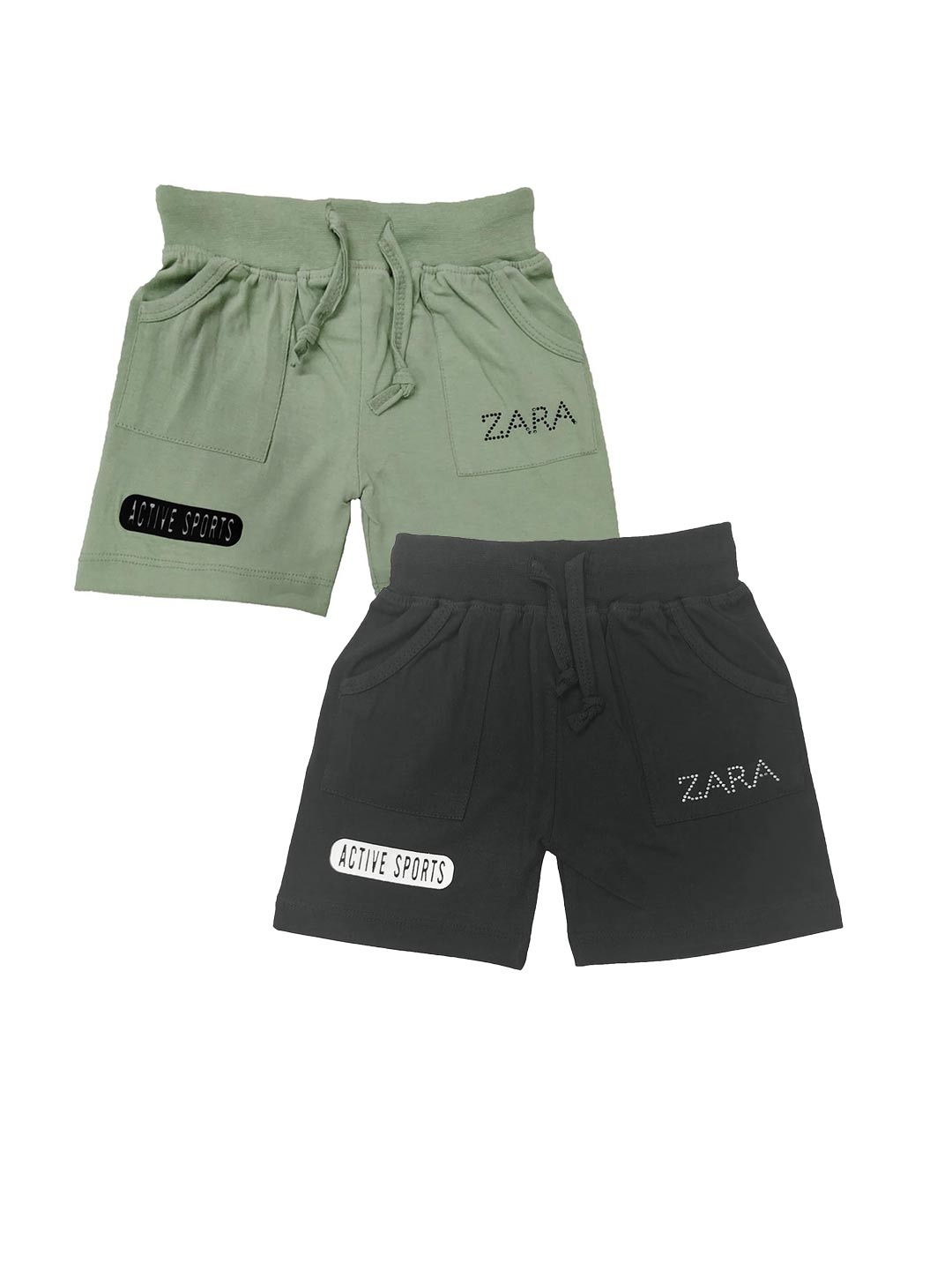 

BAESD Kids Pack Of 2 Typography Printed Pure Cotton Shorts, Olive
