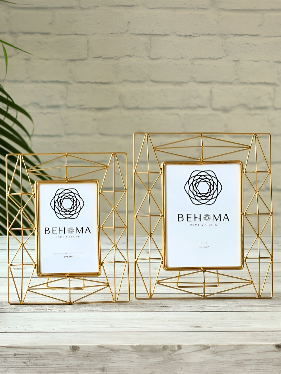 

BEHOMA Set of 2 Golden Geometric Shaped Table Top 4x6 And 5x7 Photo Frame, Gold