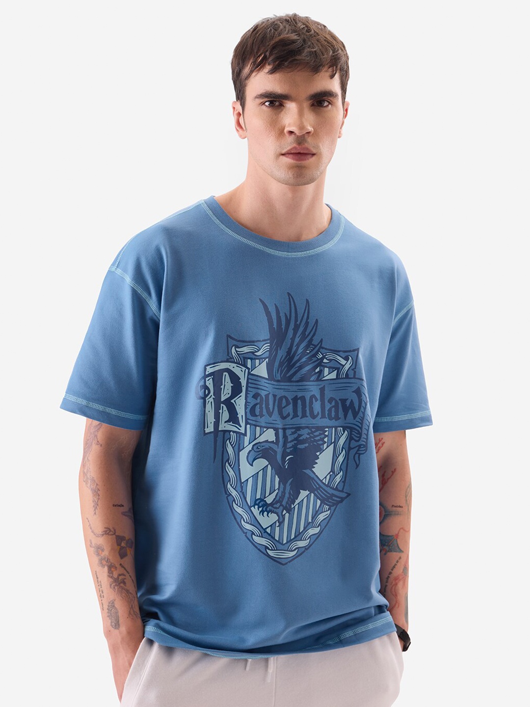 

The Souled Store Blue Harry Potter: Ravenclaw Gang Printed Oversized Pure Cotton T-shirt