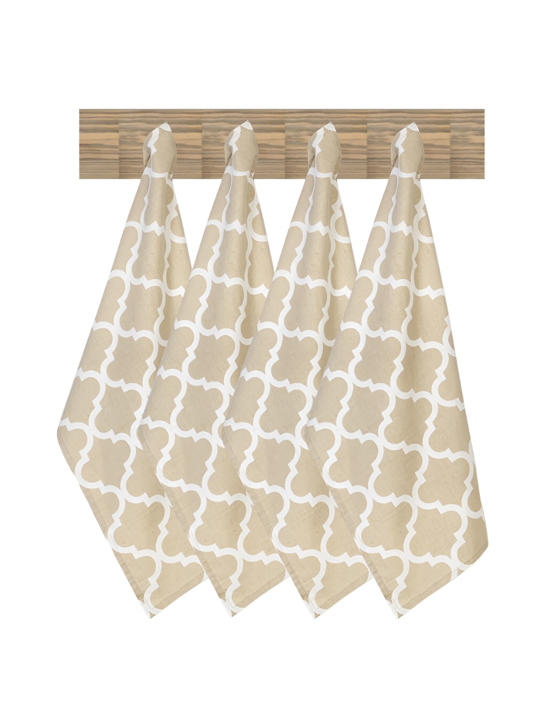 

Texstylers 4 Pieces Beige & White Printed Cotton Kitchen Towels